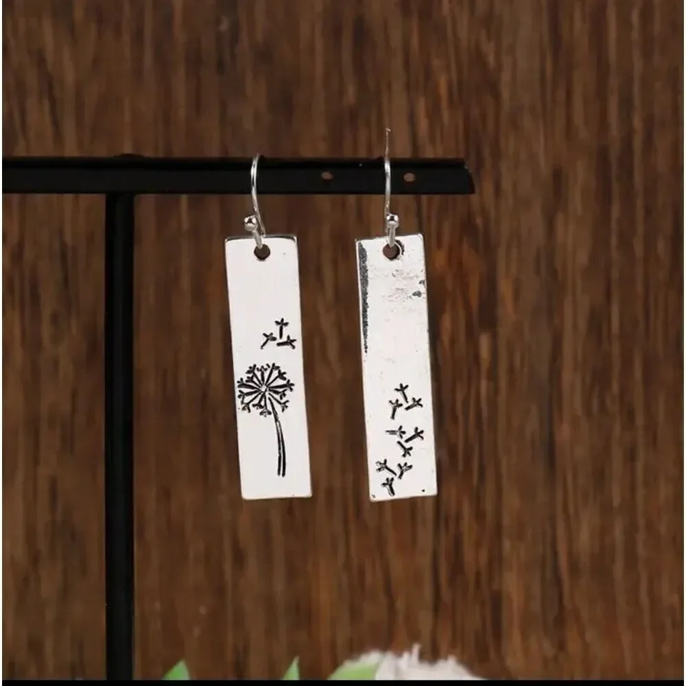 MINIMALIST dandelion wishes silver drop earrings